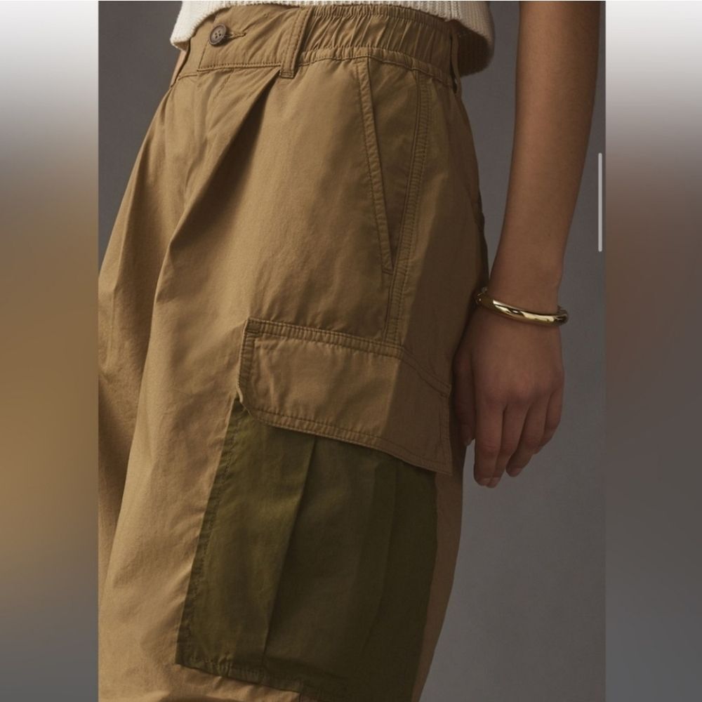 Anthropologie Tan Cargo Parachute Pants Size 28 Bungie Ankle - Picture 8 of 16